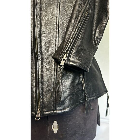 Harley Davidson Womens M Leather Riding Jacket Black Willie G Wheel Large Print - Picture 9 of 12